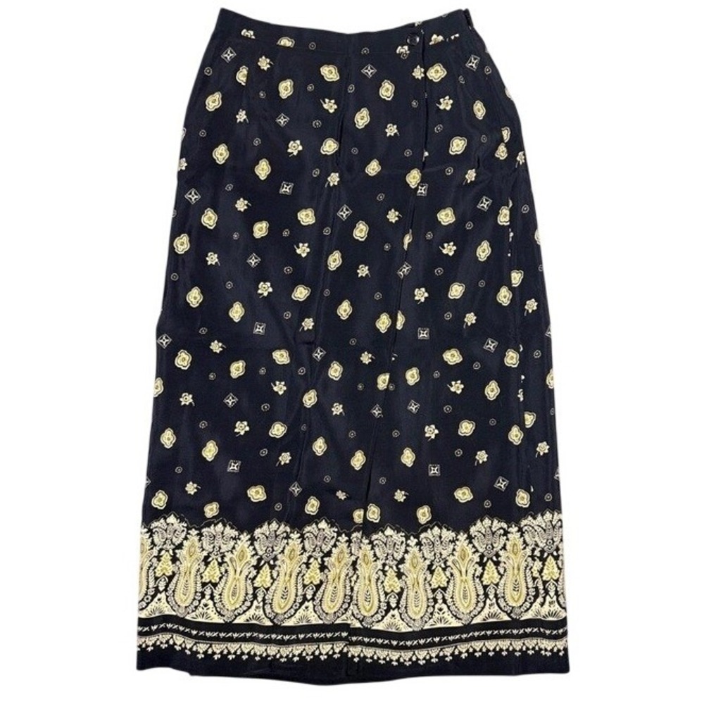 Coldwater Creek Womens PS Black Silk Medallion Floral Paisley Maxi Skirt R32869
